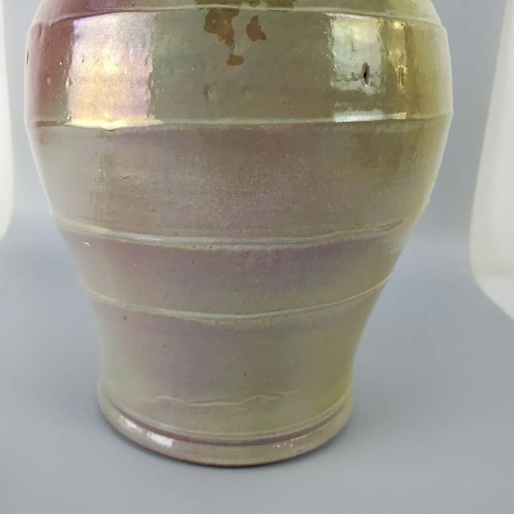 Studio Art Pottery Ginger Jar Lidded Iridescent Glaze Canister Swirl Signed 1991